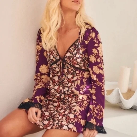 (5 for $75) NWT FREE PEOPLE odette printed tunic in espresso combo - Picture 10 of 16